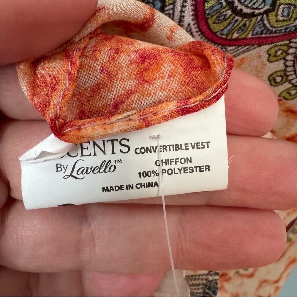 NWT Accents by Lavello Boho Chiffon Convertible Vest Paisley Floral Coral OSFM - Picture 3 of 14